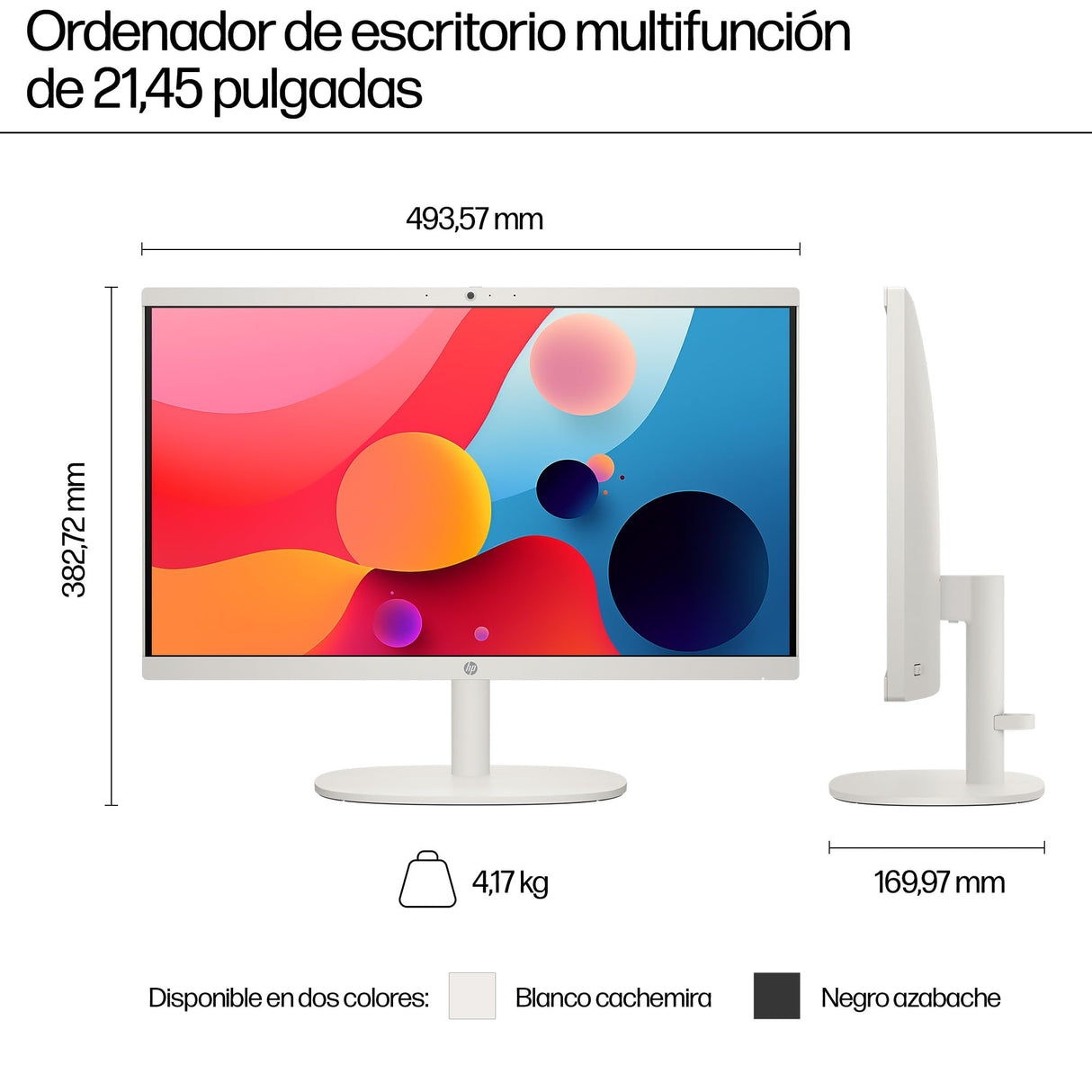 HP All-in-One 22-dg0038ns - Ordenador de 21.5" (Intel N100, 8GB RAM, 256GB SSD, Intel UHD Graphics, FreeDos) - White - Teclado QWERTY Español