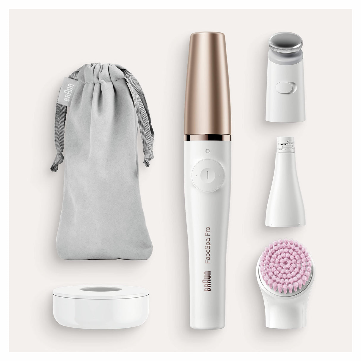 Braun FaceSpa Pro 912 - Depiladora facial con 3 accesorios, color blanco y bronce