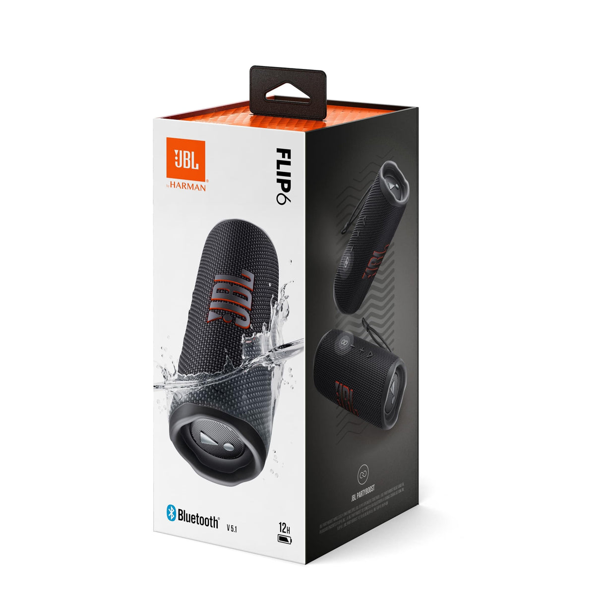 JBL Altavoz Bluetooth portátil Flip 6 Altavoz resistente al agua y al polvo IPX67, compatible con JBL PartyBoost, hasta 12h de batería, negro
