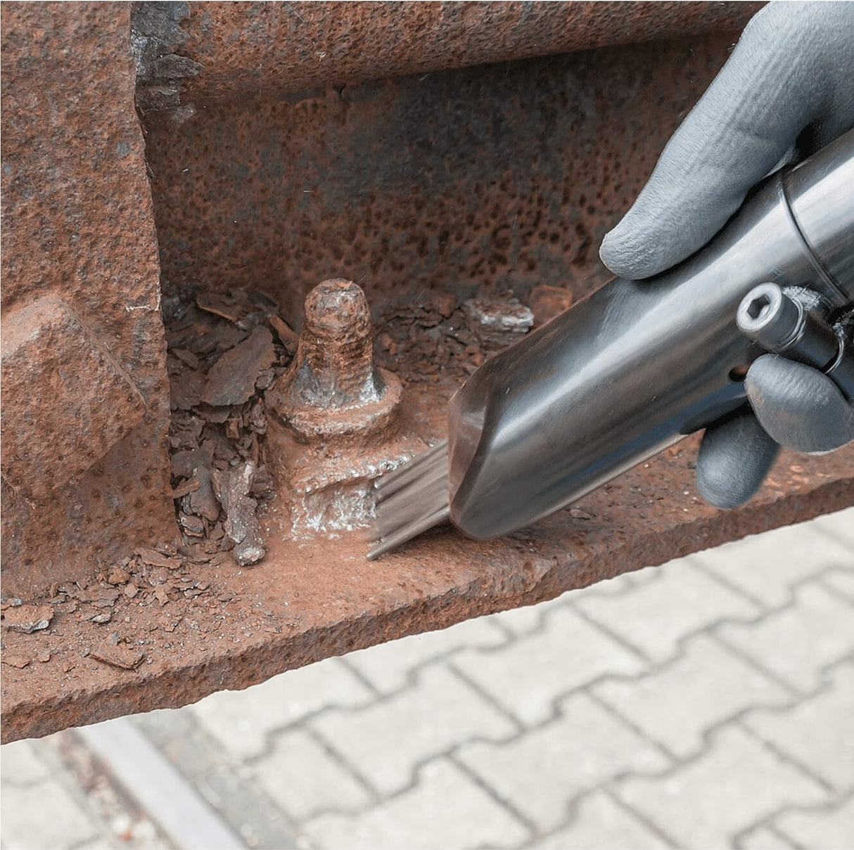 Hazet escarificador de aguja 9035-5, en forma de pistola, 19 agujas con 3 mm de diámetro, 3200 golpes por min con cubierta de aguja ajustable, eliminación precisa de óxido