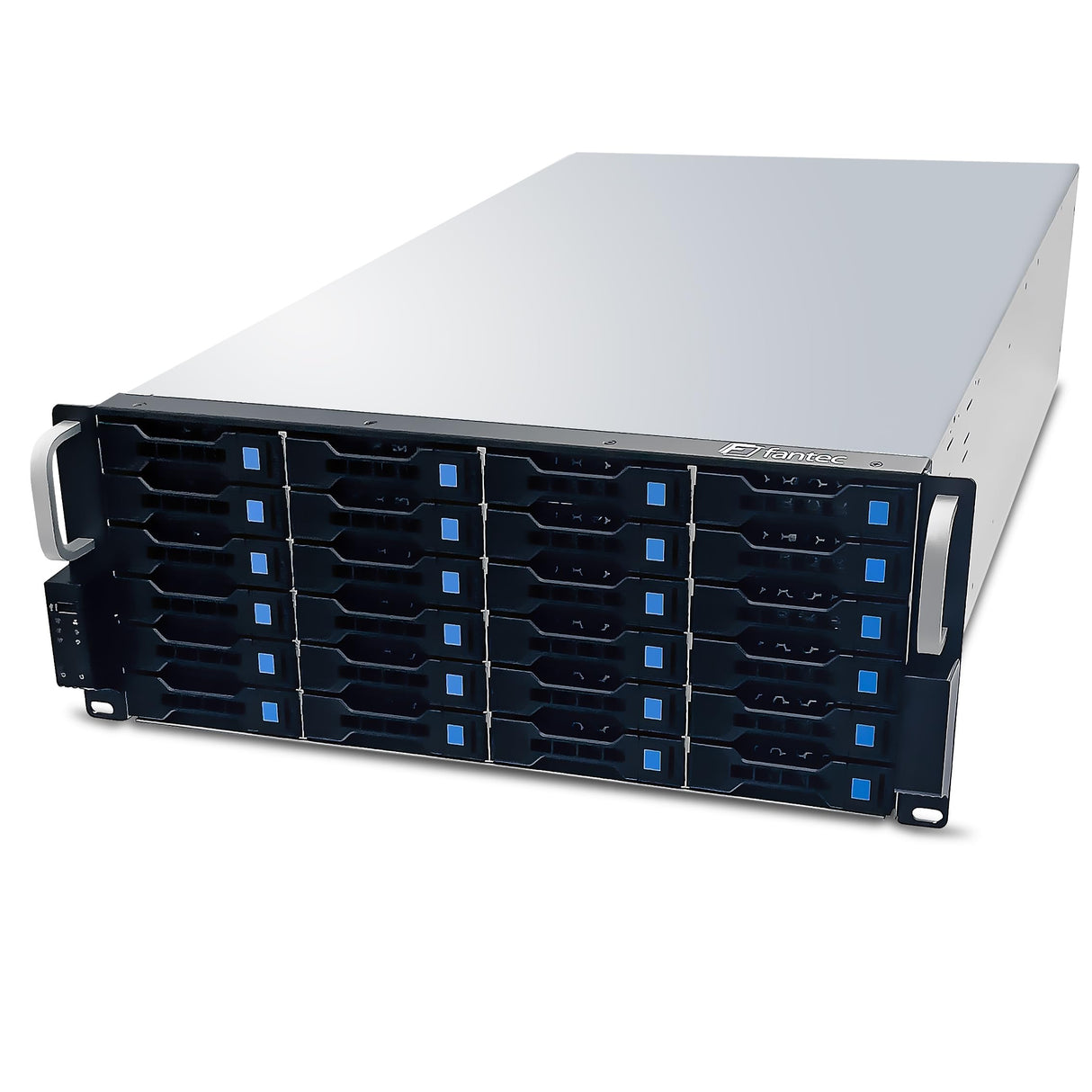 Fantec SRC-4240X07 - Recinto de Almacenamiento de 19" Rack para 24 Discos Duros de 3,5" SAS/SATA, Indicadores LED, Ventilador, Color Plata