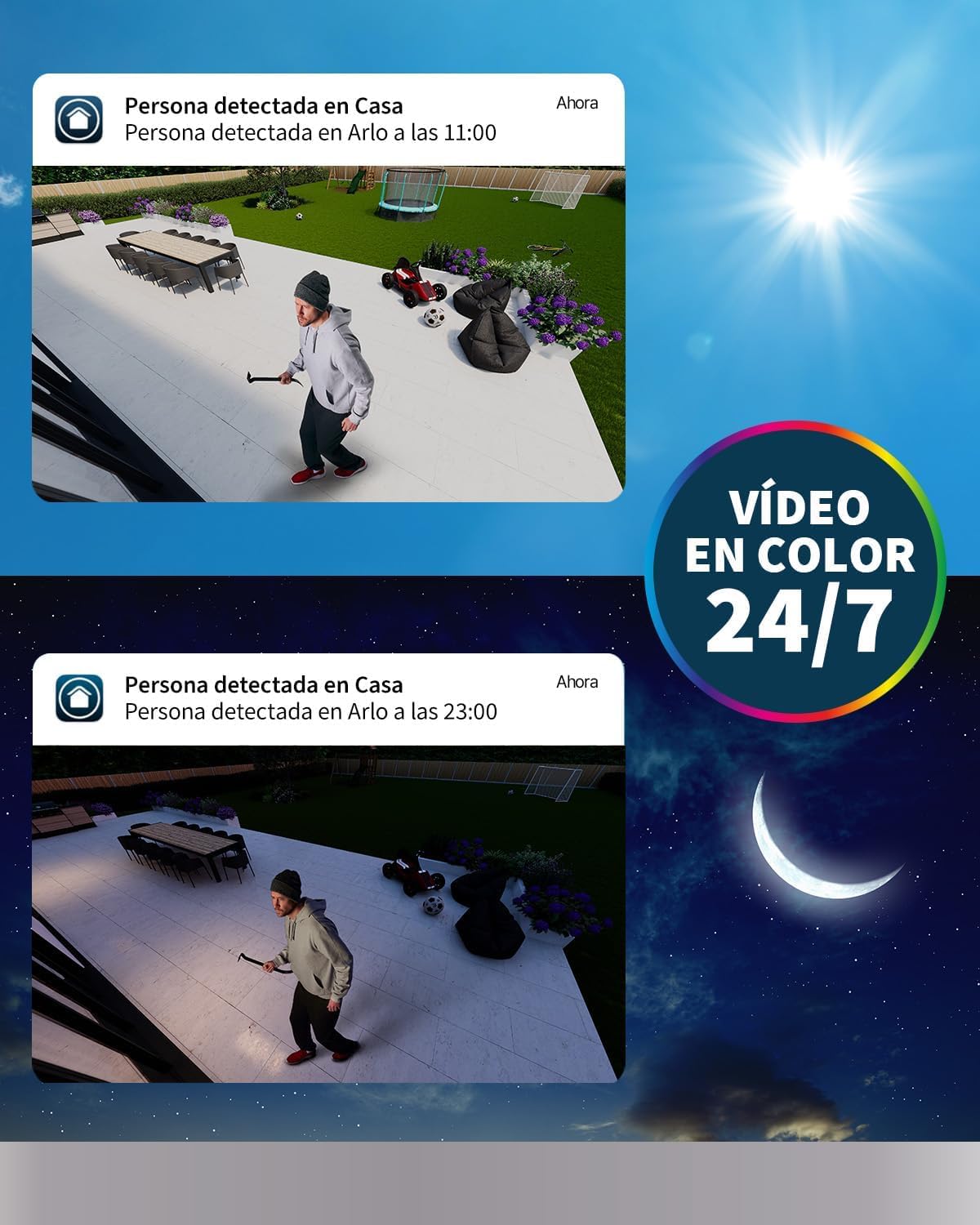 Arlo Pro 5 Camara de Vigilancia WiFi Exterior 2K, Camara Vigilancia WiFi Interior, Sensor de Movimiento, Alarmas Para Casa, Visión Nocturna Color, Prueba Arlo Secure Incluida, 4 Cámaras, Blancas