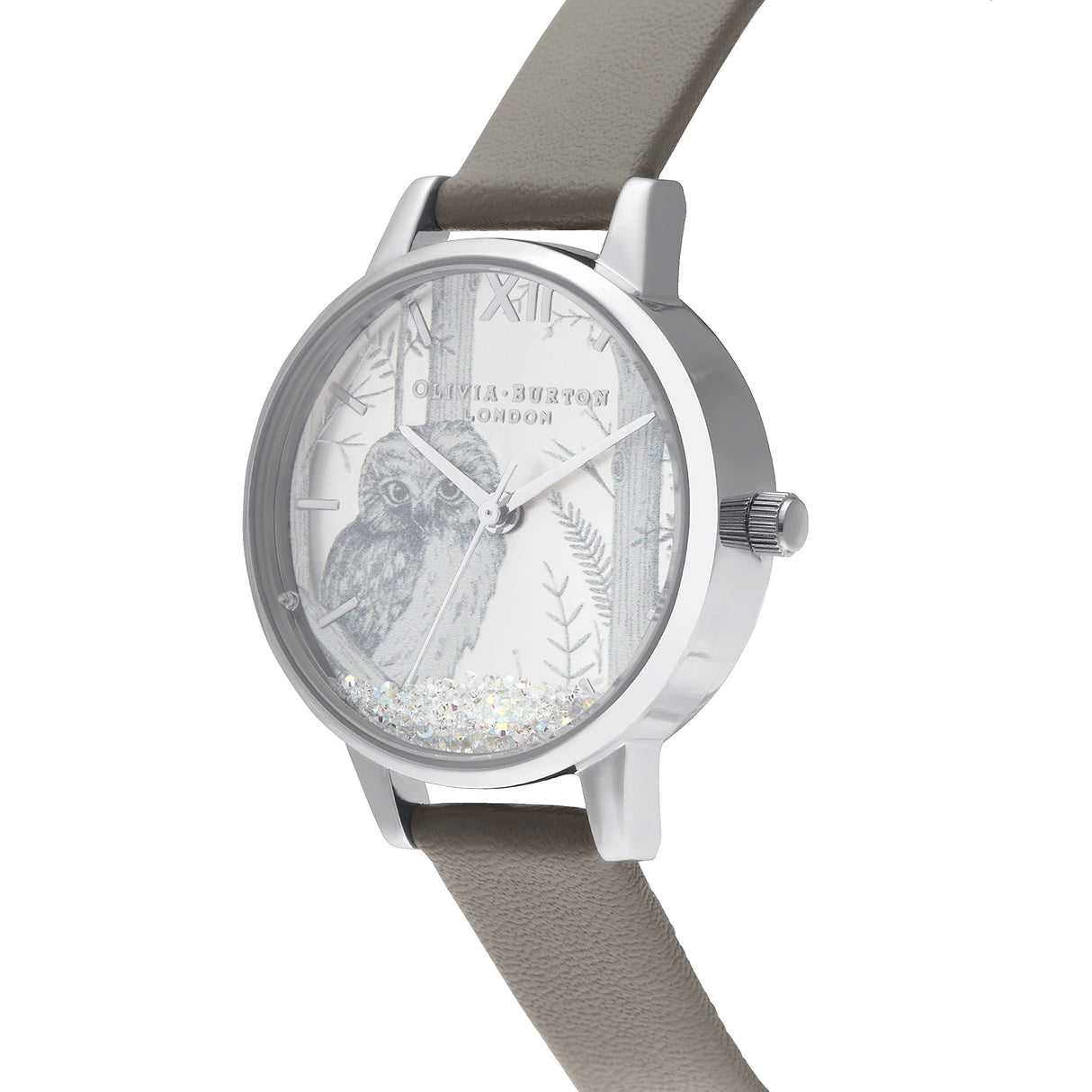 Olivia Burton Reloj Analógico de Cuarzo para Mujer Colección Snow Globe con Correa de Cuero Vegano Gris - OB16SG10