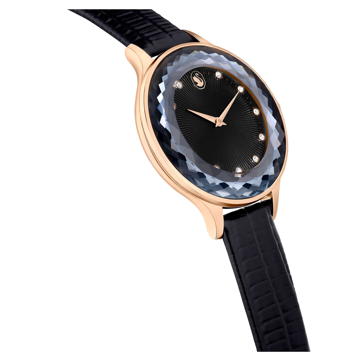 Swarovski Reloj Octea Nova, Fabricado en Suiza, Correa de piel, Negro, Acabado tono oro rosa