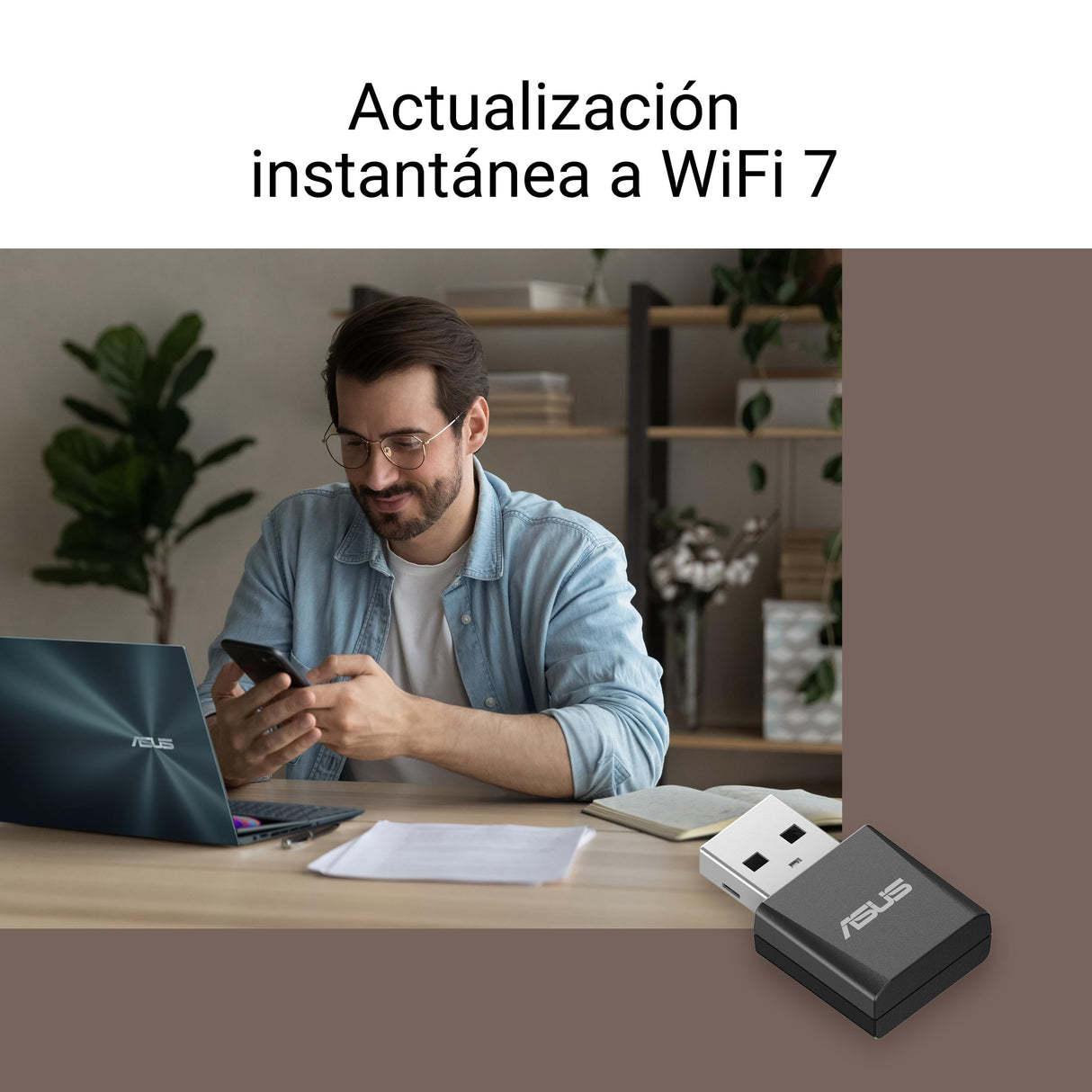 ASUS USB-BE92 Nano - Adaptador USB Nano WiFi 7 BE6500 tribanda, Banda de 6 GHz, Compatible con 4096-QAM, Plug and Play, Compatible con Windows 10 y 11