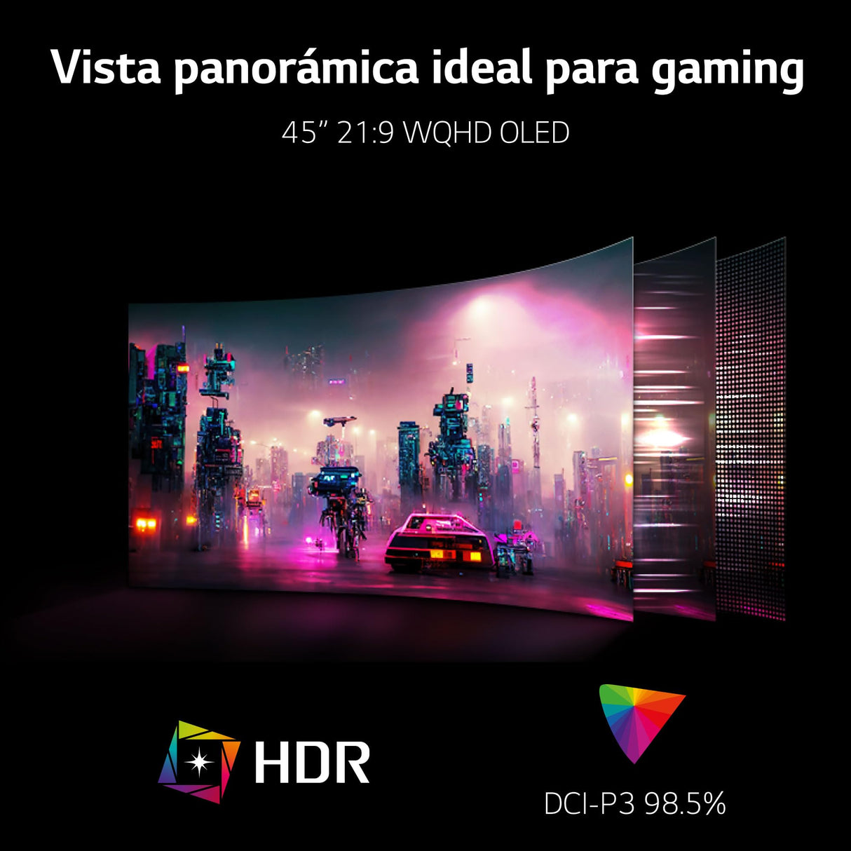 LG 45GR95QE-B - Monitor Gaming Ultragear (OLED: 3440x1400, 21:9, 200cd/m², 1.5M:1, 0.03ms, 240Hz, DCI-P3>90%, HDR10); diag. 113cm; HDMI, USB-A; NVIDIA G-Sync, AMD FreeSync Premium, Negro