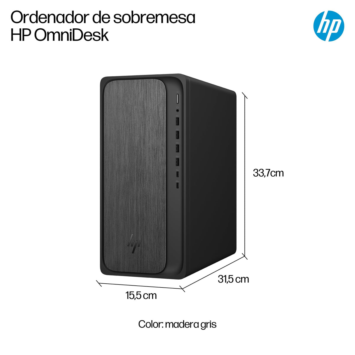 HP Ordenador de sobremesa OmniDesk (AMD Ryzen 7 8700G, 16GB, Wi-Fi 6, 1000GB, Windows 11 Home) - Negro