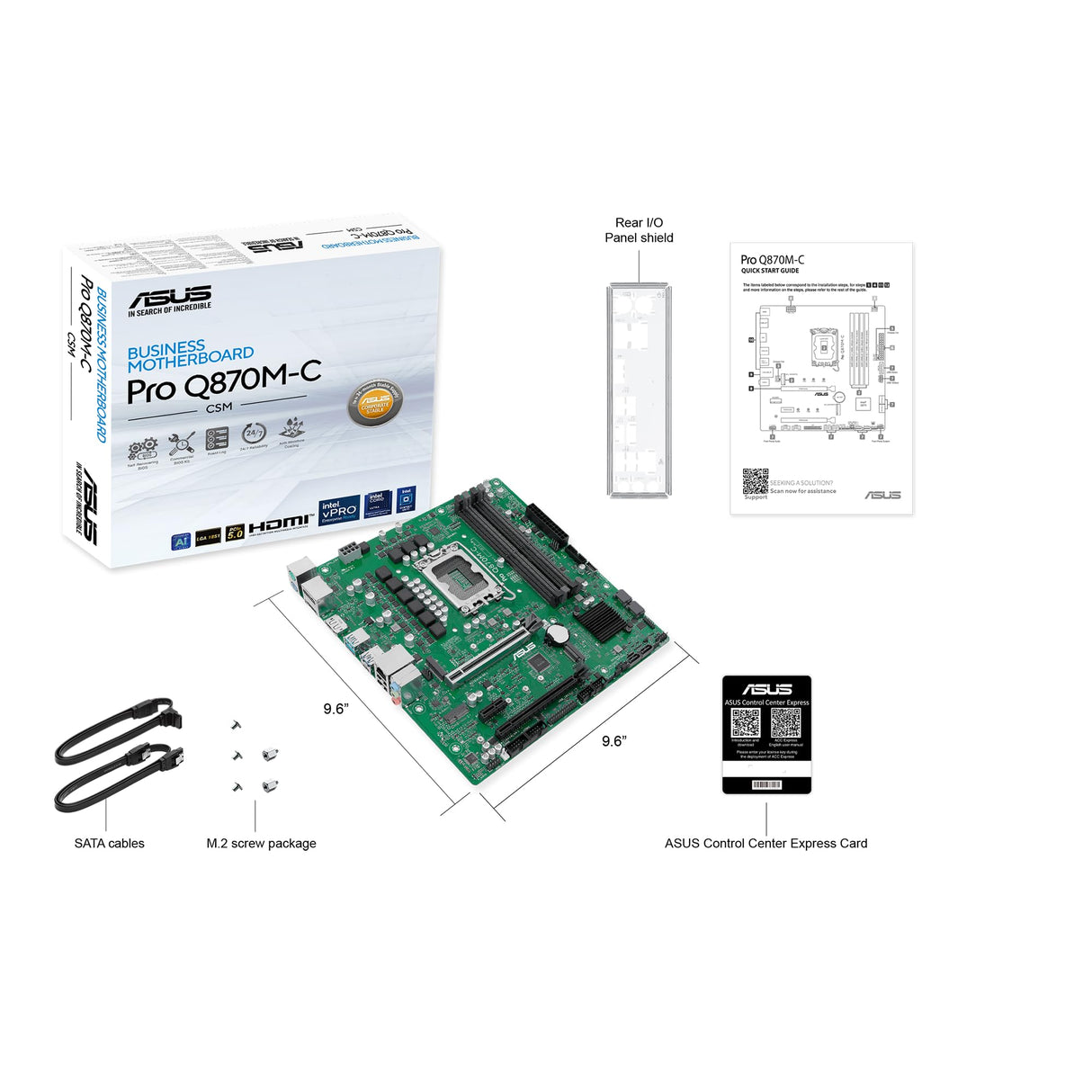 ASUS Pro Q870M-C-CSM Business Mainboard Socket Intel LGA 1851 (Micro-ATX, Intel VPro, Memoria DDR5, PCIe 5.0, Q-LED Core, ASUS Control Center Express, SafeSlot)