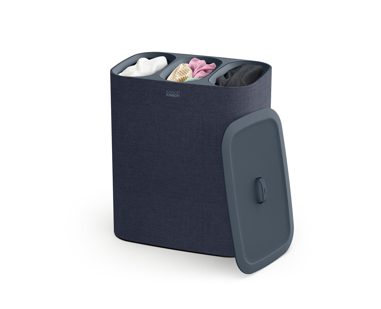 Joseph Joseph Tota Trio, Cesto de la ropa sucia con tapa, 90 litros, sistema de separación colada con 3 bolsos extraíbles con asas, Negro