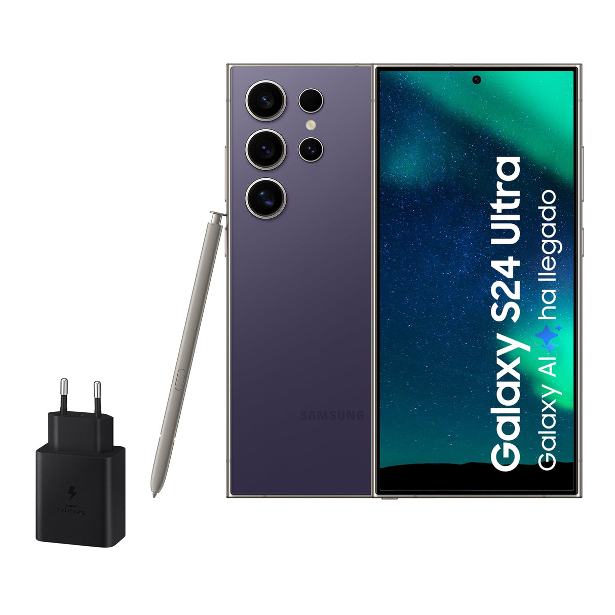 Samsung Galaxy S24 Ultra y Cargador 45W, Teléfono Móvil con IA, Smartphone Android, 12 GB RAM, 512 GB Almacenamiento, Cámara 200MP, S Pen, Batería Larga Duración, Violeta Titanium (Versión Española)