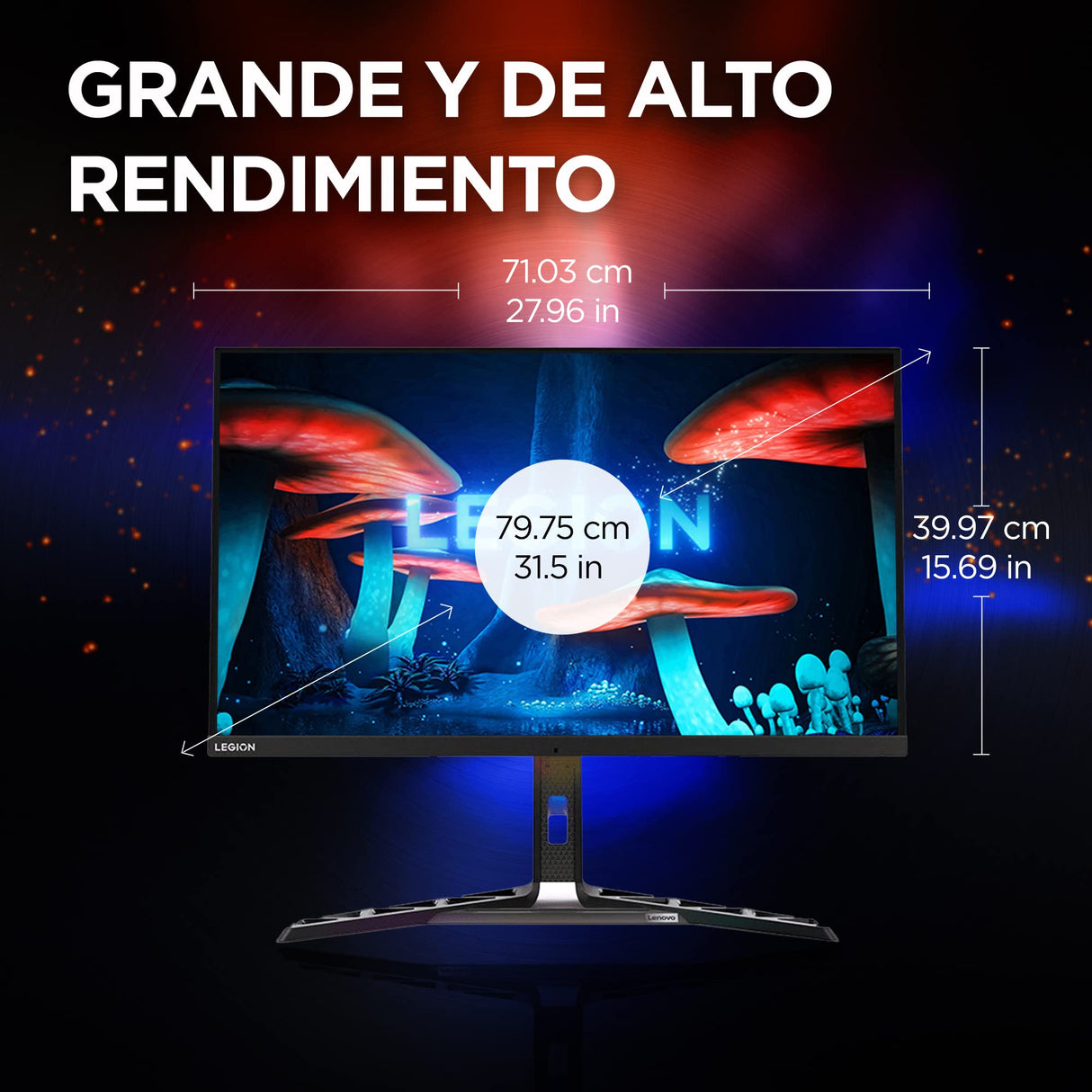 Lenovo Legion Y32p-30 - Monitor Gaming 31.5" 4K UHD con EyeSafe (IPS, 144 Hz, 0.2ms, HDMI DP USB-C + Cables, FreeSync Premium, HDR400, Altavoces) Ajuste de Inclinación/Elevación/Rotación - Negro