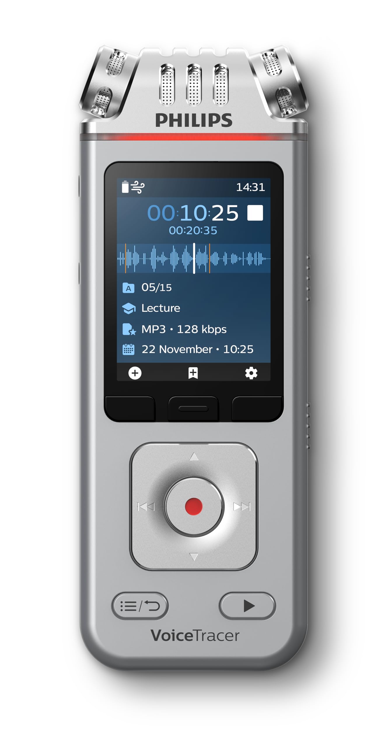 Philips VoiceTracer DVT4115 - Grabadora de Voz (8 GB, MP3 y PCM, 3 micrófonos de Alta fidelidad, reconocimiento de Voz, creación de resúmenes, Registros de sesiones y to-Dos)