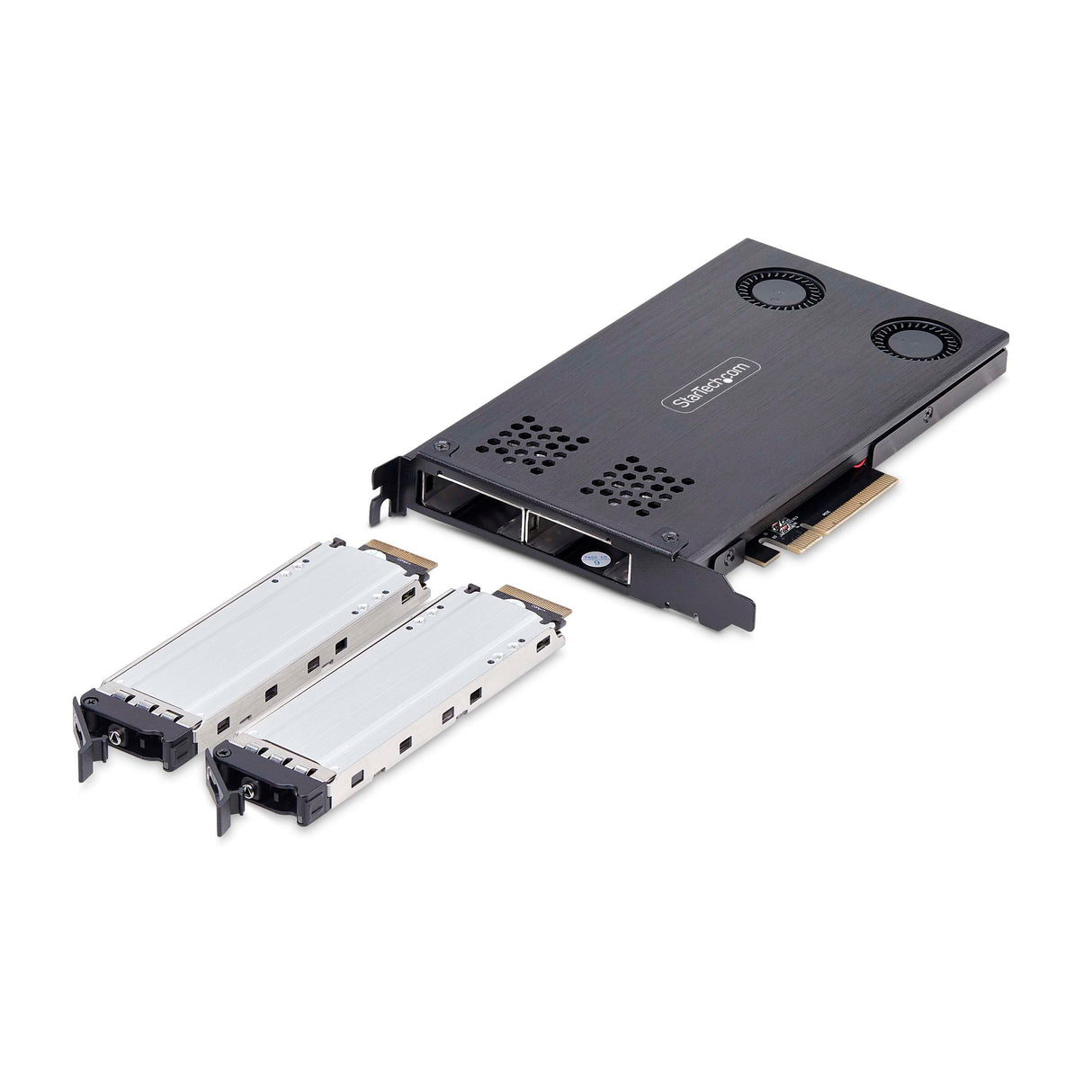 StarTech.com Tarjeta Rack Móvil de 2 Bahías para SSD NVMe M.2 a PCIe x8 - Requiere Bifurcación - Intercambio en Caliente