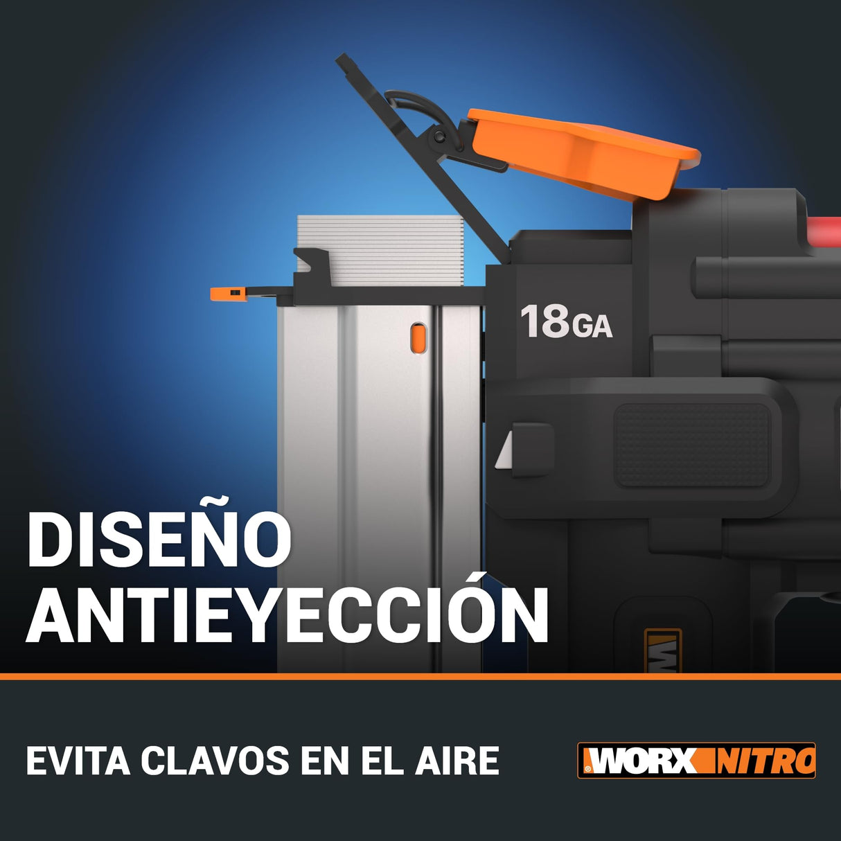 WORX Clavadora a batería 20V - 18GA PowerShare | WX842.9 | Clavos de 1,2mm y hasta 50mm de largo