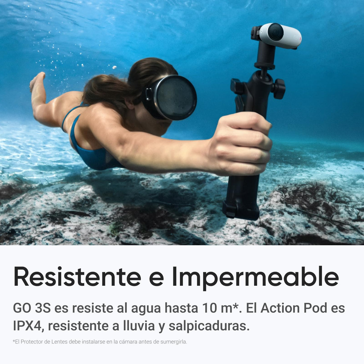Insta360 GO 3S Kit para Deportes Acuáticos - Cámara Vlogging 4K, POV Manos Libres, Móntala Donde Quieras, Estabilización, 140 Min de batería, Impermeable 10 M, Edición IA, Apple Find My, Vlog, Blanco