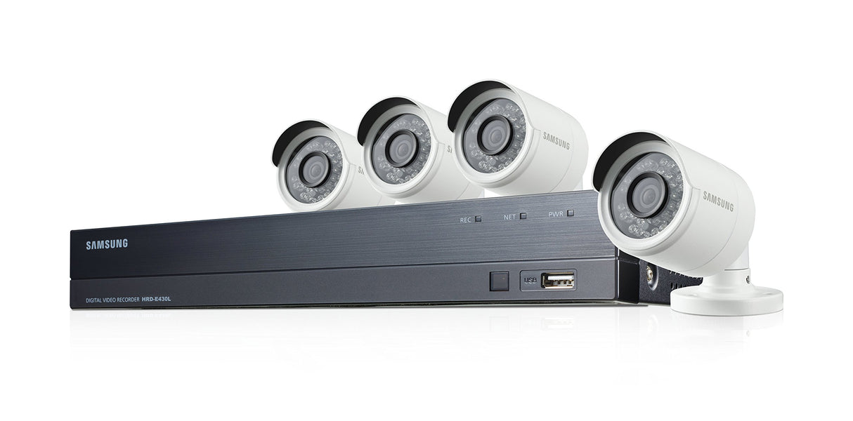 Samsung SDH-B74041P Kit de Video vigilancia con Grabador 8 Canales y 4 cámaras, 12 V, Blanco