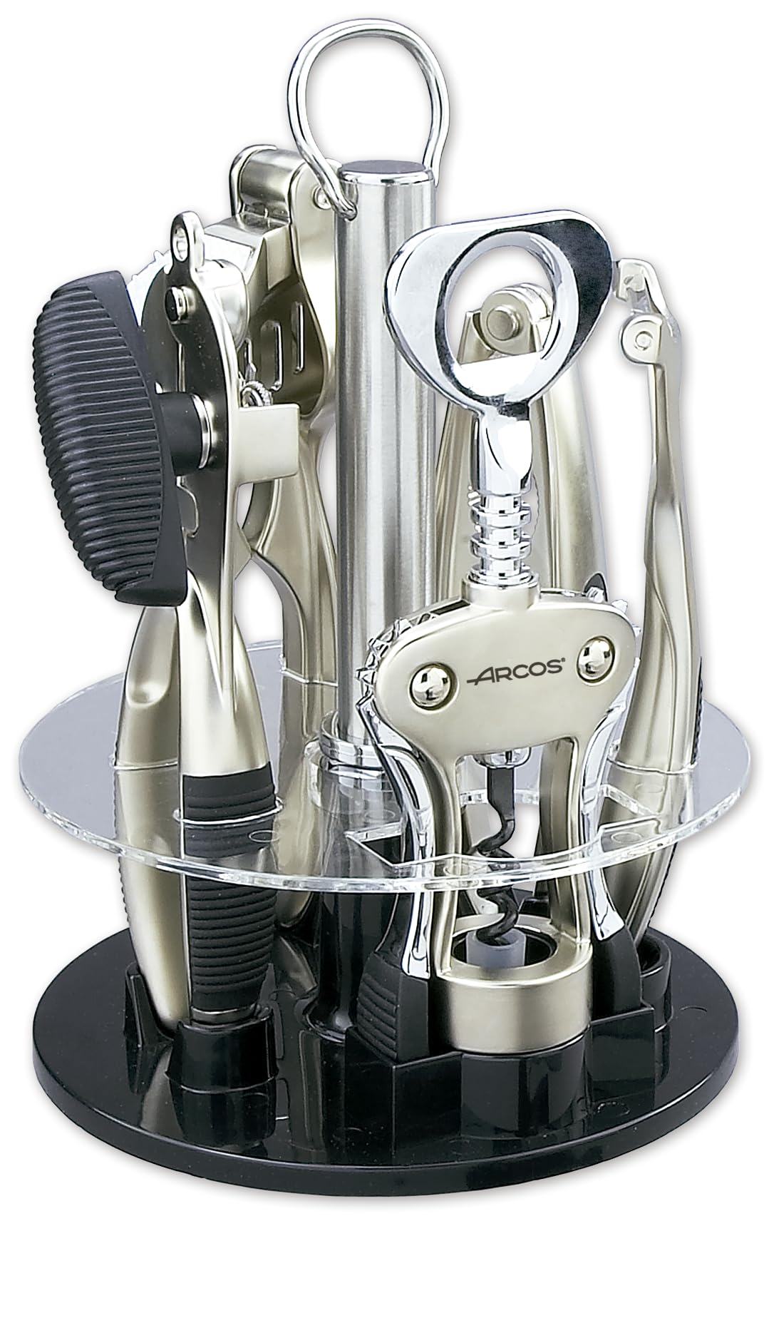 Arcos Accesorios de Cocina - Juego de 5 Piezas (Pelador, Cascanueces, Sacacorchos, Prensa Ajos, Abrelatas) - Aleación de Zinc, Acabado Cromado, Caja Regalo - Plata