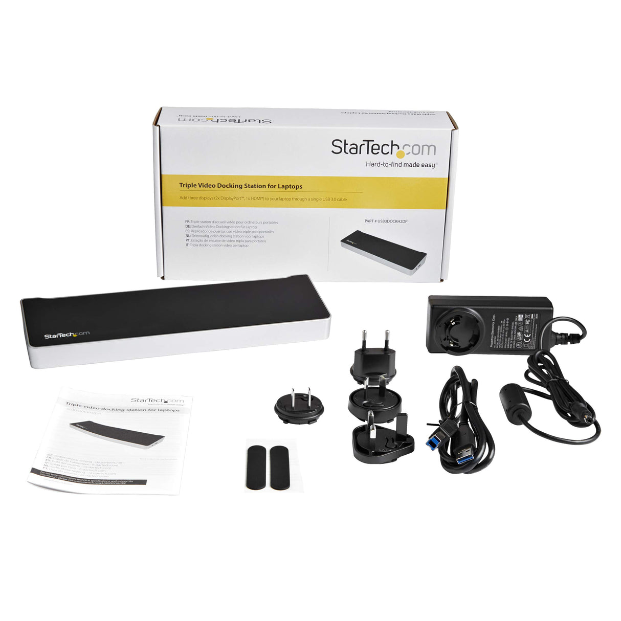 StarTech.com Docking Station USB 3.0 2x DisplayPort y HDMI 4K para 3 Monitores - Hub 5x USB-A (1x Fast Charge) - Audio de 3.5mm - Red GbE - Replicador de Puertos USB-A - Mac y Windows (USB3DOCKH2DP)