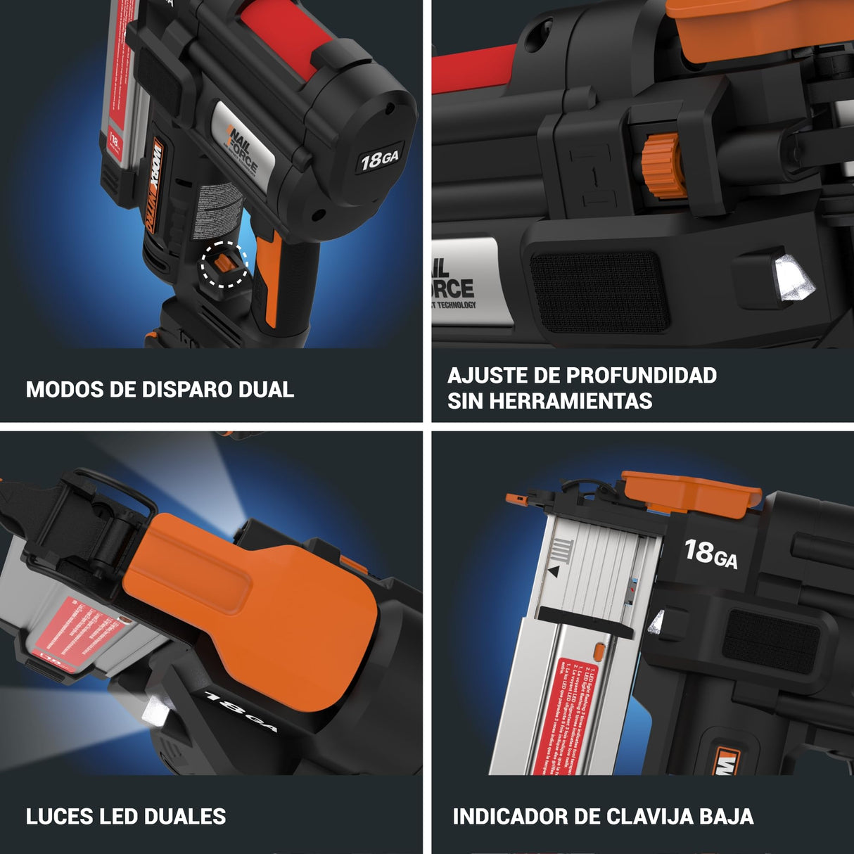 WORX Clavadora a batería 20V - 18GA PowerShare | WX842.9 | Clavos de 1,2mm y hasta 50mm de largo