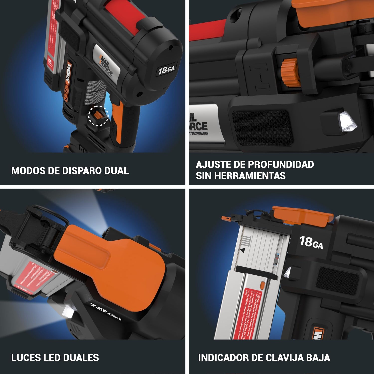 WORX Clavadora a batería 20V - 18GA PowerShare | WX842.9 | Clavos de 1,2mm y hasta 50mm de largo