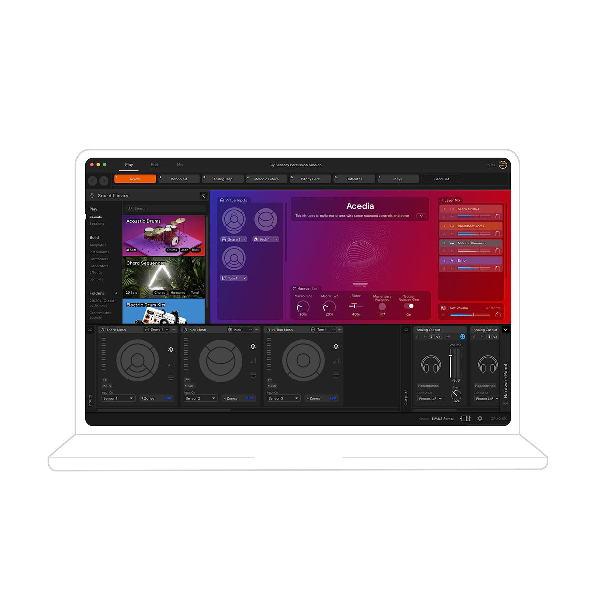 Evans Sistema de sonido de percusión sensorial híbrido, incluye software, interfaz de audio, 3 sensores de batería y cables, transforma cualquier batería en herramienta de música personalizable