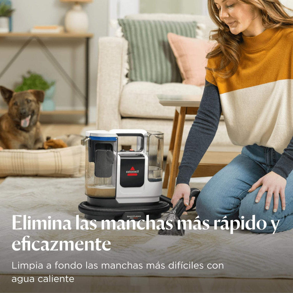 BISSELL SpotClean ProHeat Advanced, Aspiradora de agua tapiceria, limpia tapicerias multisuperficie compacta, Potente 1125W, Sistema triple limpieza profunda para manchas difíciles, Con cable, 3924N