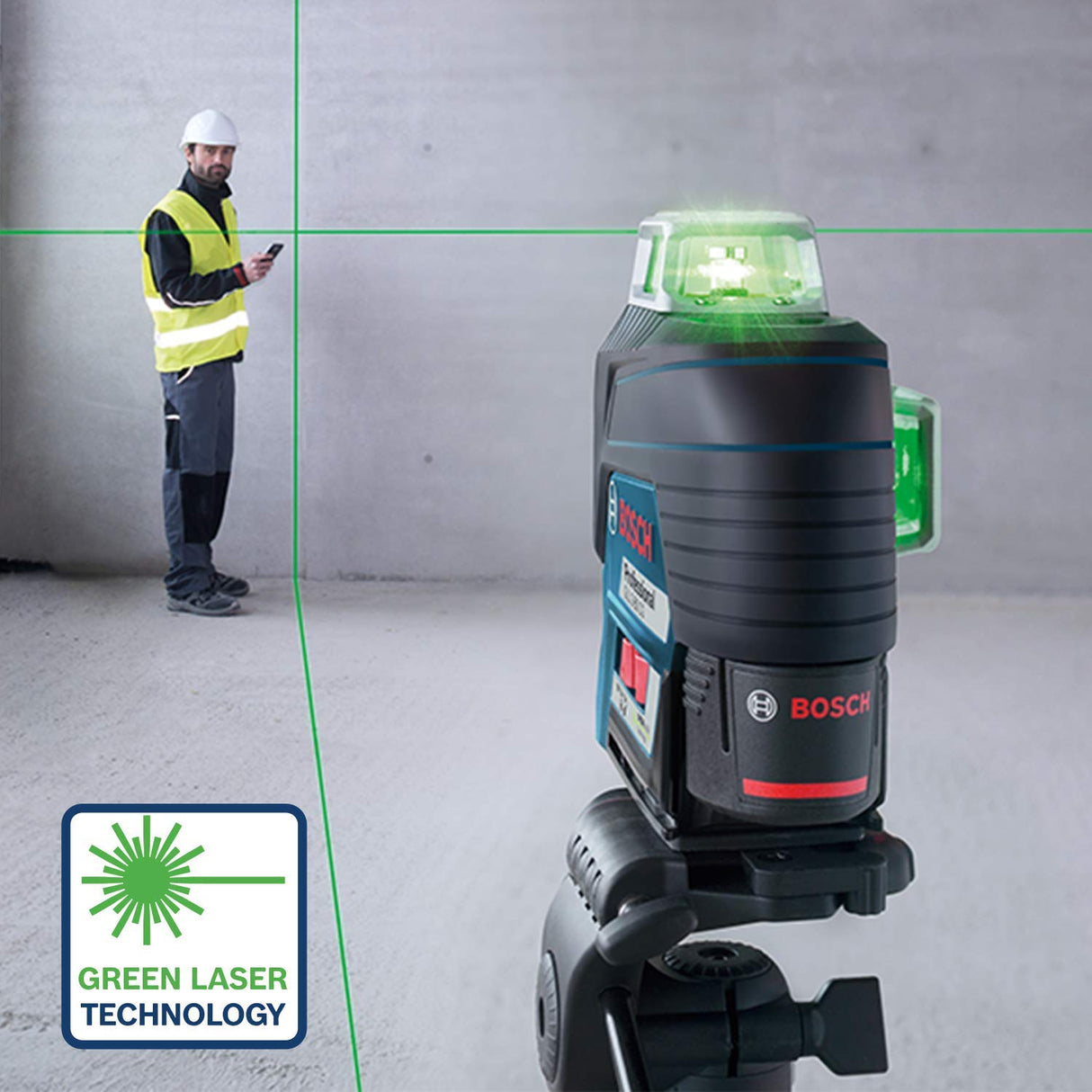 Bosch Professional Sistema 12V Nivel Láser GLL 3-80 CG (1 batería 12V + cargador, láser verde, interior, conexión Bluetooth, alcance hasta 30 m, soporte universal BM1, en L-BOXX), Estándar