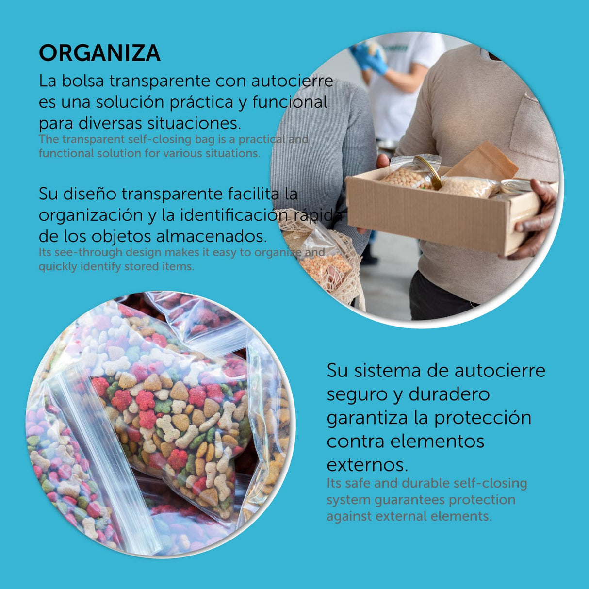 Bolsas con Cierre Hermético, Bolsas Zip de Plástico Transparentes Ideales para Congelar Alimentos, Guarda Documentos, Bolsas Reutilizables y de Conservación · m-office (400x500mm, 1000unds)