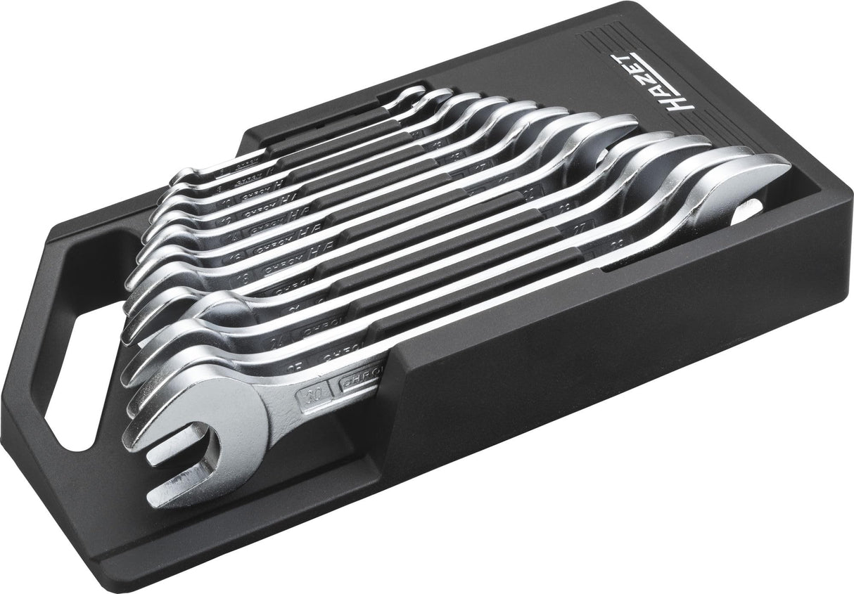 HAZET Juego de llaves fijas dobles 450N/12NRS I Perfil hexagonal exterior 6 x 7 - 30 x 32 I 12 piezas I En soportes de plástico resistentes I Par de apriete máx.: 12 Nm