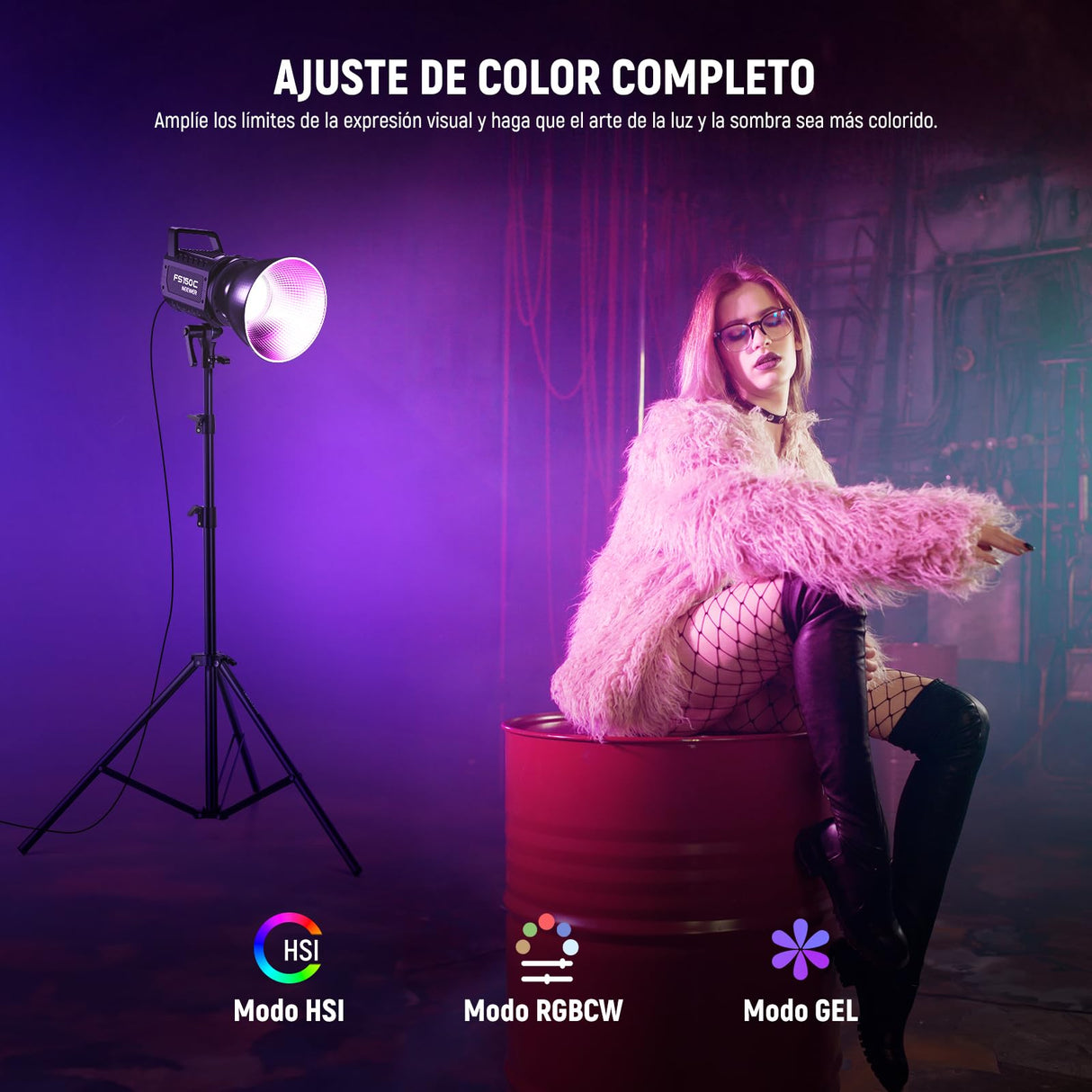 NEEWER 130W RGB LED Video Luz App/2,4G Control 17 Efectos, 2500-7500K 19800lux/1m COB Salida de Iluminación Continua con CRI97/TLCI98 4 Curvas de Atenuación, Foco de Bowens Mount en Estudio, FS150C