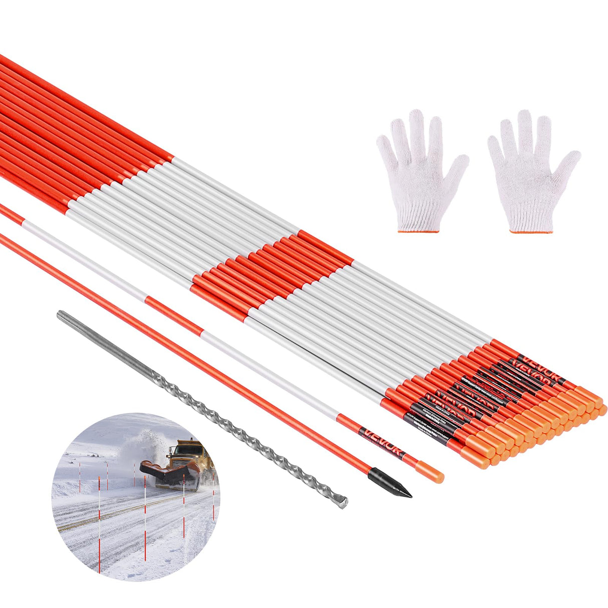 VEVOR Marcadores de Entrada, 500 PCS de Φ 8 x 1220 mm Reflectores de Alta Visibilidad con Brocas de Acero de 30 cm Bastones Reflectantes de Fibra de Vidrio para Nieve, Estacionamientos, Pasarelas