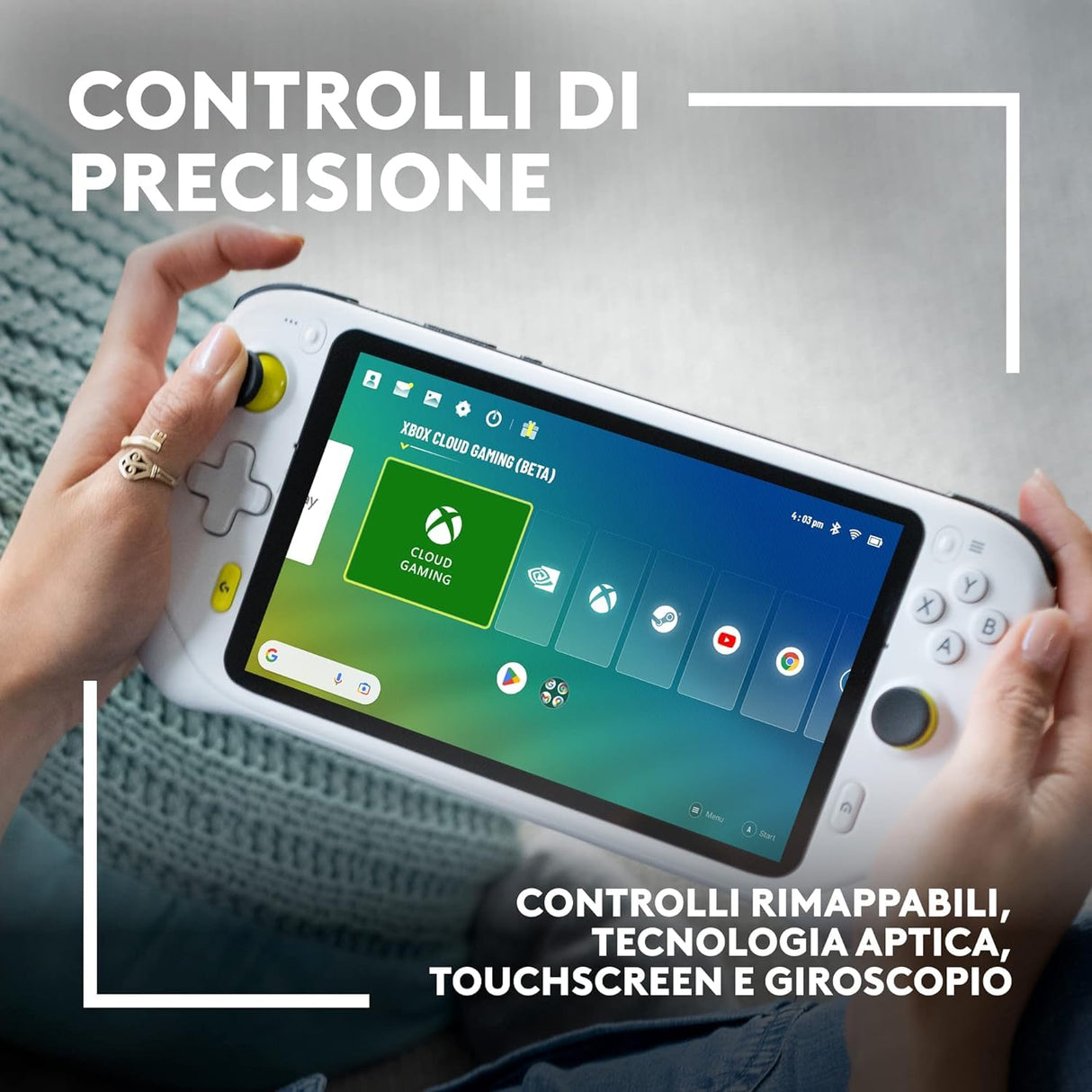Logitech G Cloud Gaming Handheld, Consola Portátil con Batería de Larga Duración, Pantalla Táctil 1080P de 7 in, diseño ligero, Xbox Cloud Gaming, NVIDIA GeForce NOW, Google Play, Enchufe EU, Blanco