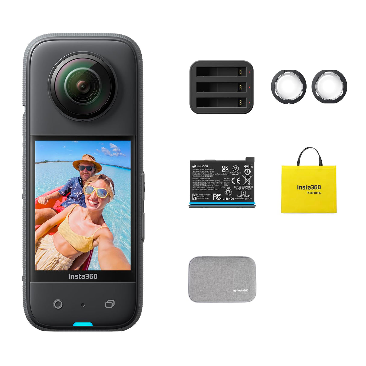 Insta360 X3 Travel Bundle - Cámara de acción impermeable de 360° con sensor de 1/2 pulgada, 5.7K 360°, fotos de 72MP de 360°, lente única 4K, modo Me de 60 fps, estabilización, pantalla táctil de 2.3