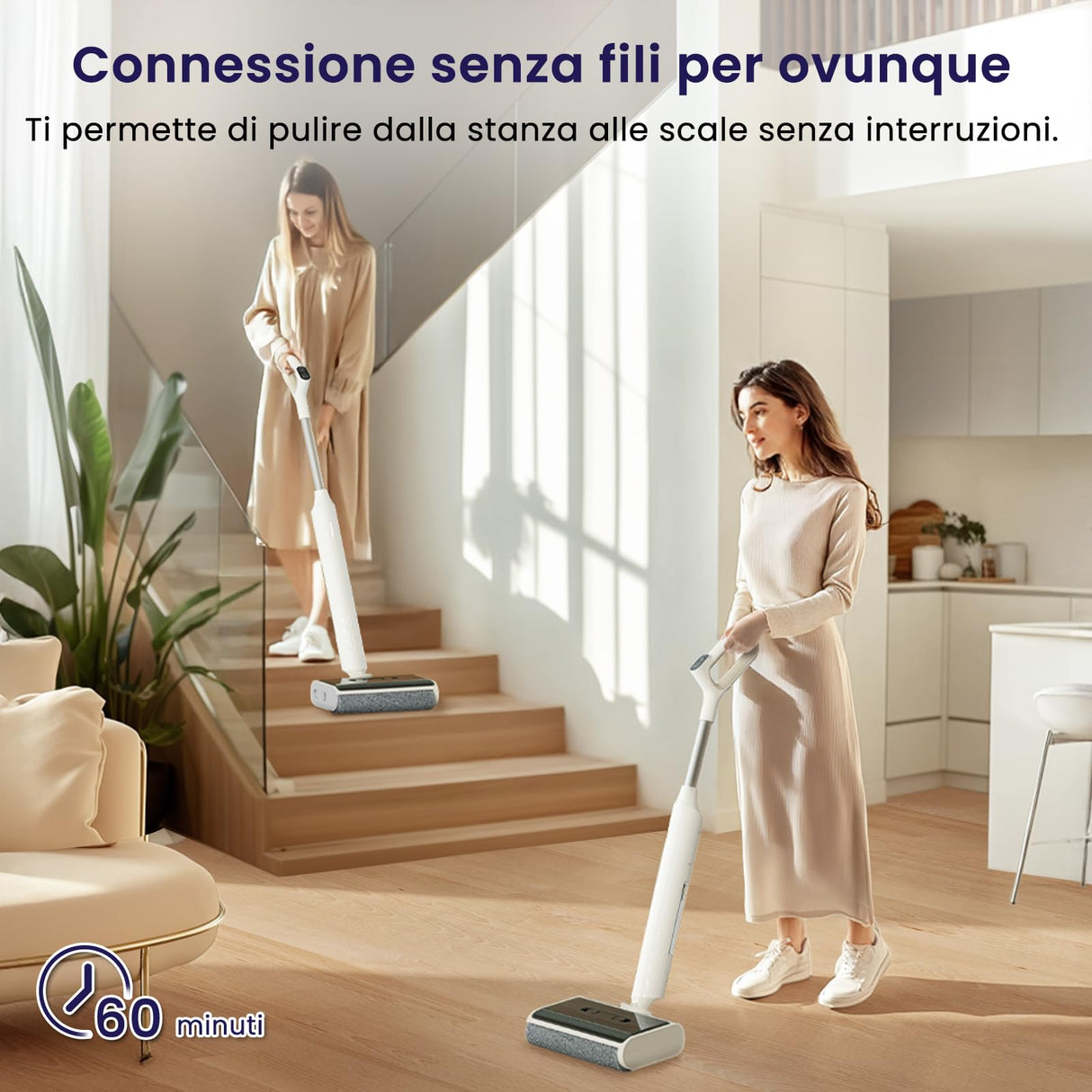 LEFANT LS100 Aspiradora Inteligente Sin Cable, Lavadora de Suelos Duros, 2,65 kg de Aspirador Escoba, 170° de inclinación, 60 Min de limpieza continua, Autolimpieza, Limpieza de Bordes, Ahorra Espacio