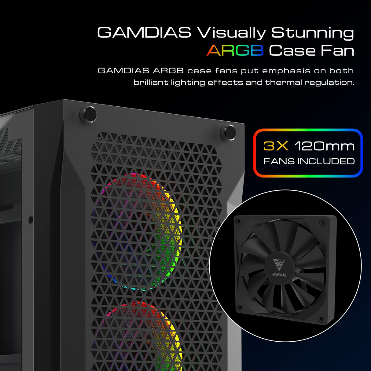 GAMDIAS Athena P1 ATX - Carcasa para PC para Juegos de Torre Media con Vidrio Templado y excelente diseño de Flujo de Aire y 4 Ventiladores ARGB de 120 mm, Soporte Superior y Frontal AIO de 360 mm y