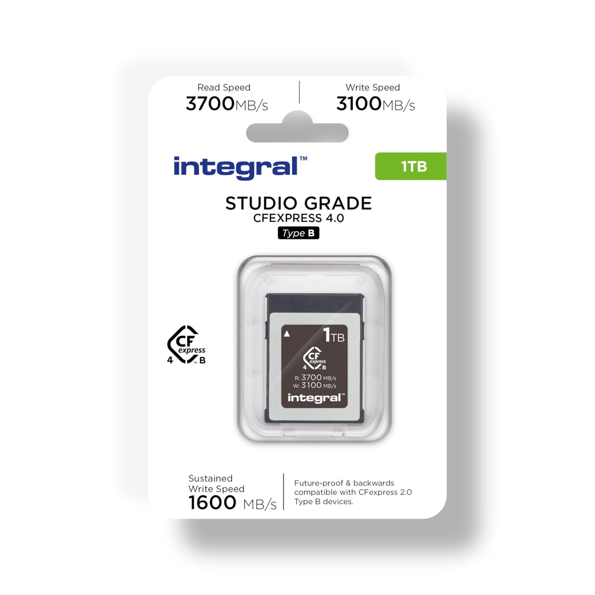 Integral Studio Grade CFexpress 4.0 Type B 1TB Memory Card - 4K, 6K, 8K and Beyond Raw - 3700MB/s Read, 3100MB/s Write, 1600MB/s Sustained Write - Designed for Advanced Cinematic and DSLR Cameras
