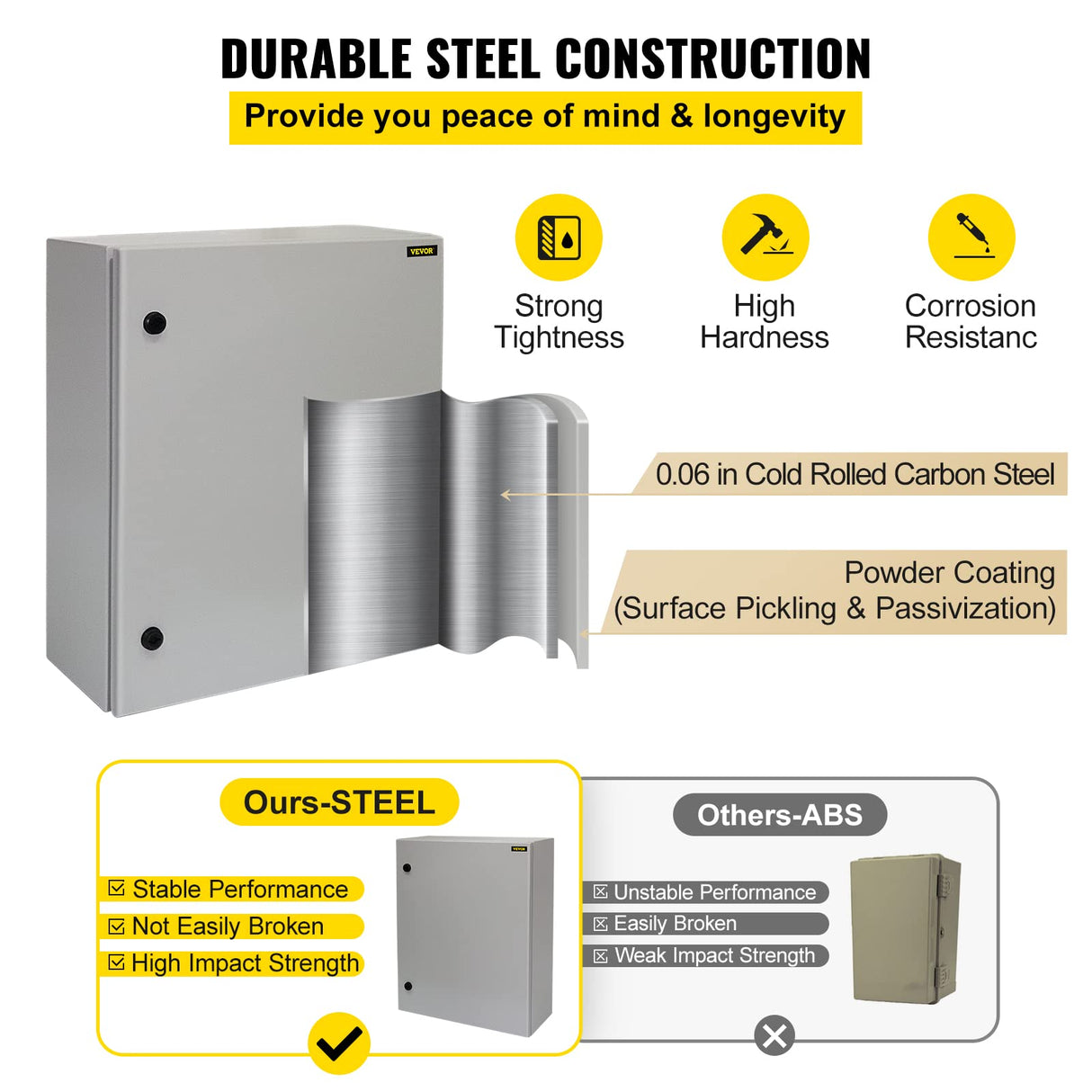 VEVOR Caja eléctrica 70 x 50 x 20 cm caja para exteriores IP65 resistente al agua y al polvo caja de conexiones con bisagras de acero al carbono laminado en frío para uso en interiores y exteriores