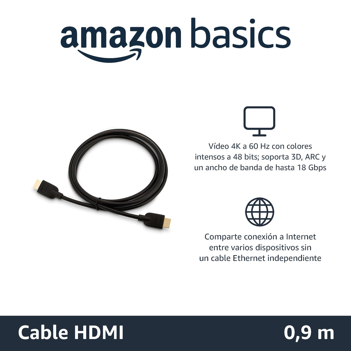 Amazon Basics Cable HDMI 4K de 1.8 m, alta velocidad de 18 Gbps con Ethernet, 4K@60 Hz, 2160p, paquete de 24, Negro