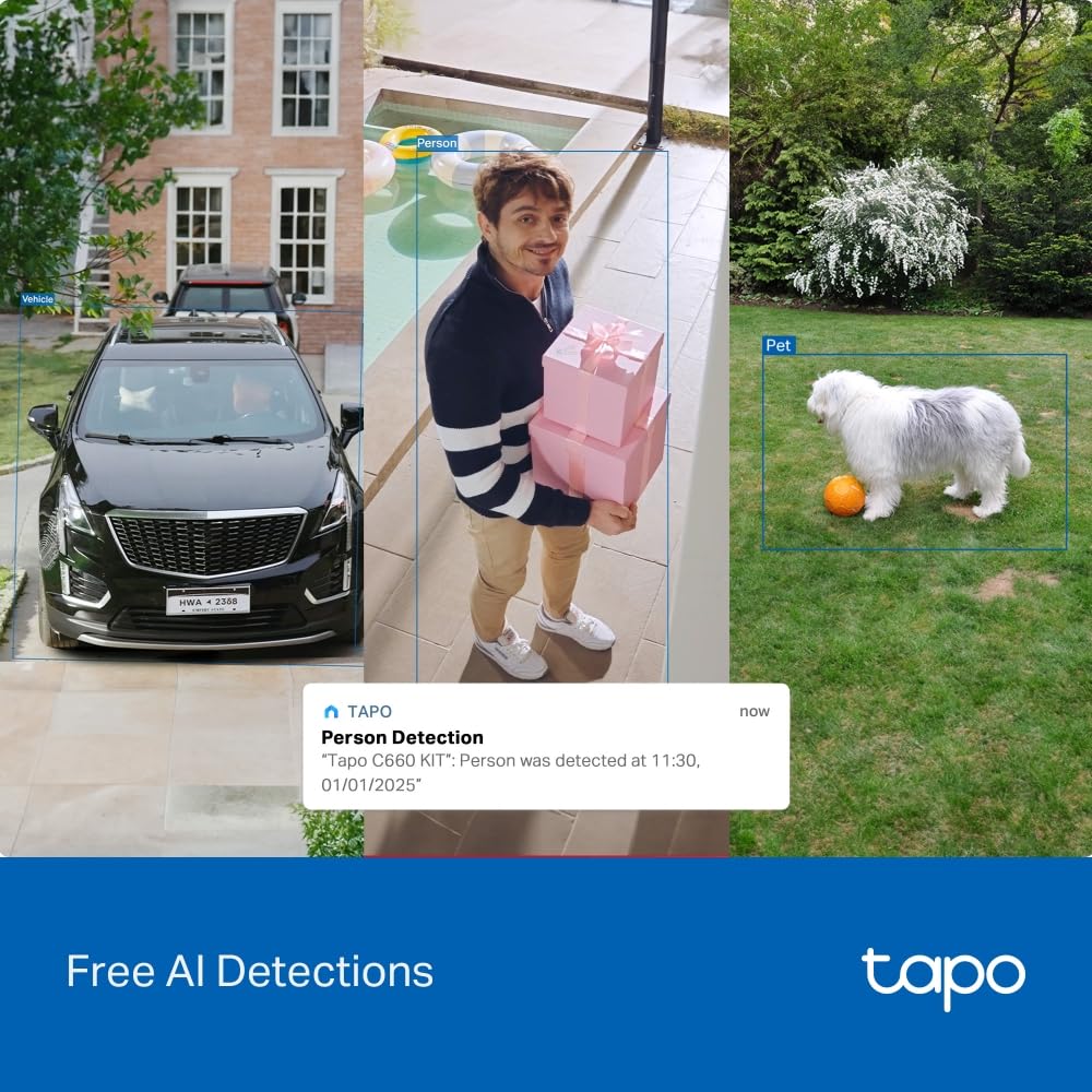 Tapo C660 Kit - Cámara de Seguridad WiFi 4K 8MP, Pan/Tilt 360°, Zoom Digital 18×, Visión Nocturna Color Starlight, Panel Solar, Batería 10 000mAh, Detección IA Gratuita, IP65