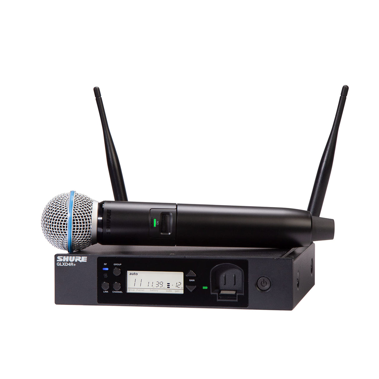 Micrófono inalámbrico Shure GLXD24R+/B58 para iglesias, karaoke y voces con batería de 12 horas y alcance de 30m. Incluye micrófono vocal BETA 58A y receptor de un solo canal.