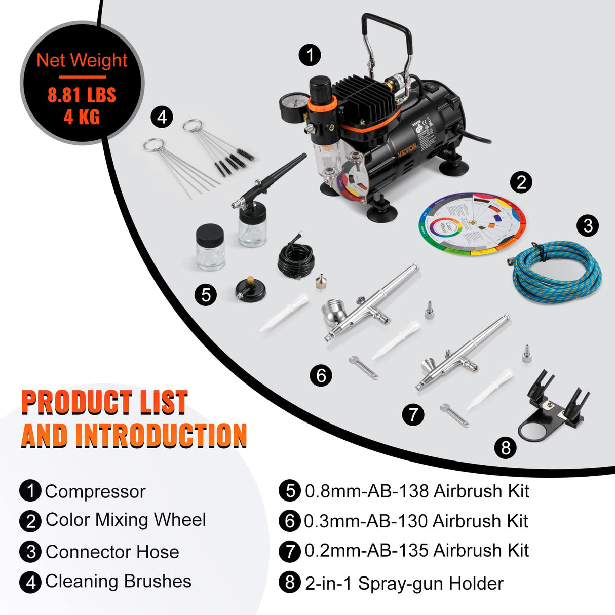 VEVOR Kit de Aerógrafo 120 W Kit Aerógrafo con Compresor 37 x 17 x 32 cm Kit de Aerografía Portátil con Mayor Presión, Excelente Compatibilidad y Certificado Alimentario FDA, Ampliamente Utilizado