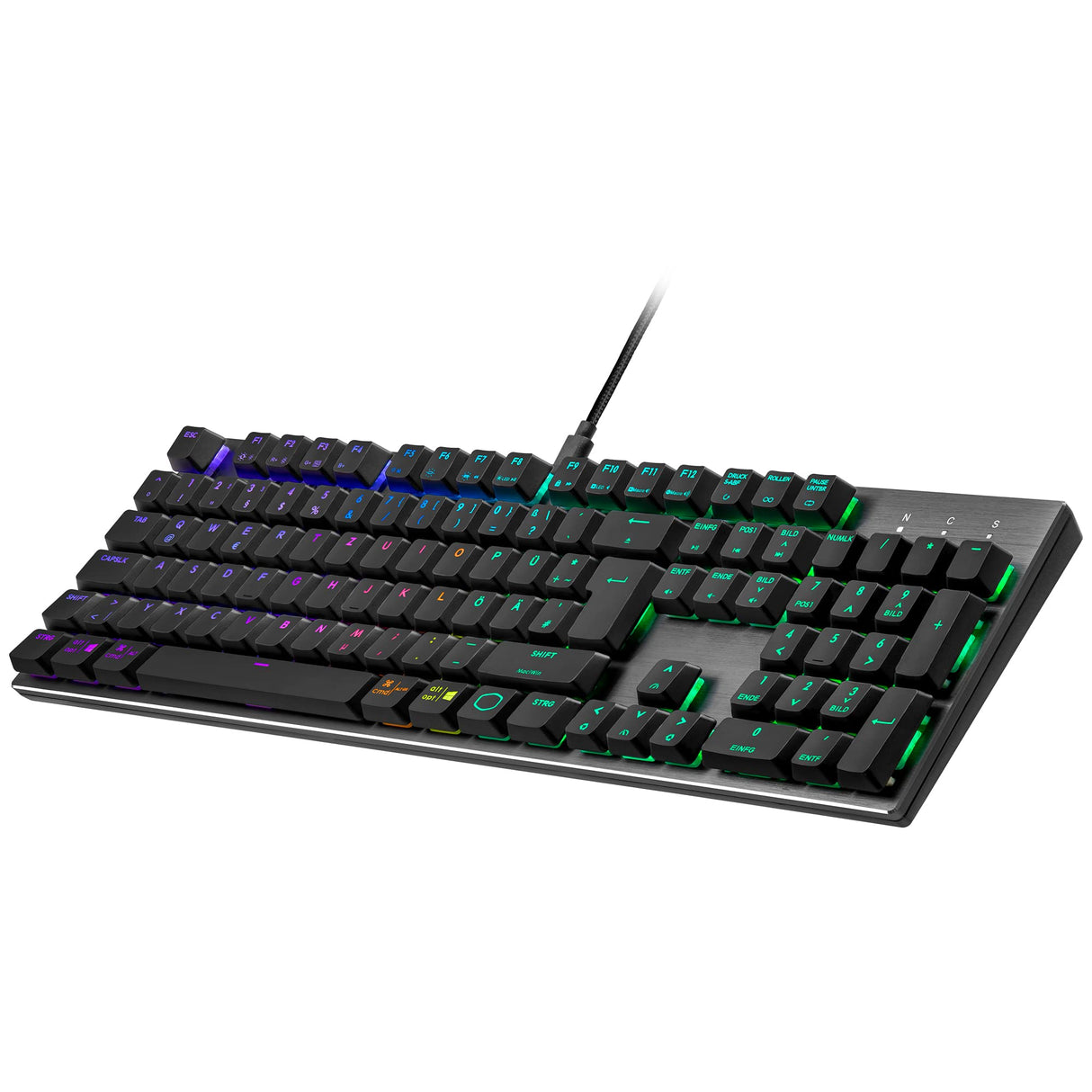 Cooler Master Teclado mecánico SK652 para Juegos, retroiluminación RGB, Control sobre la Marcha, Aluminio Cepillado, diseño alemán QWERTZ/Teclas Rojas