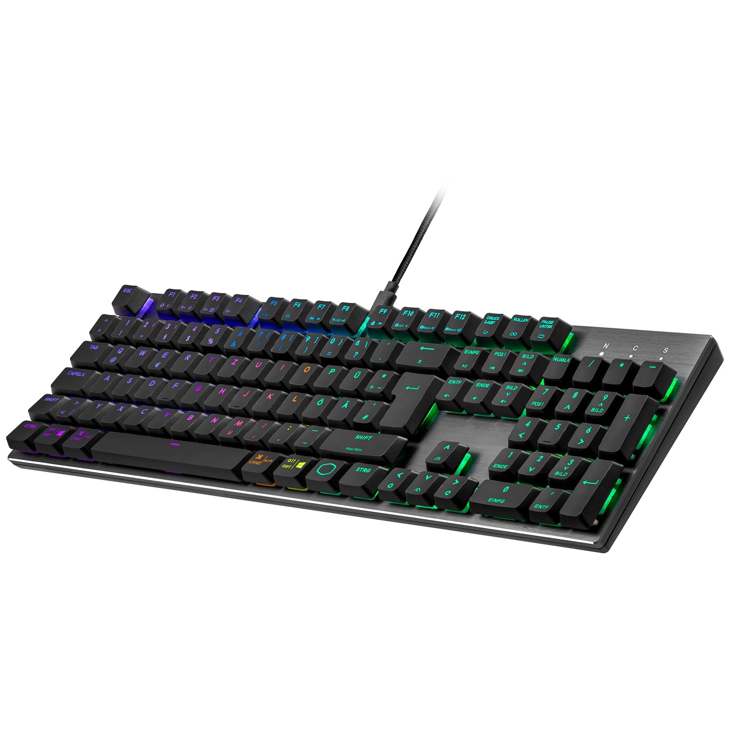 Cooler Master Teclado mecánico SK652 para Juegos, retroiluminación RGB, Control sobre la Marcha, Aluminio Cepillado, diseño alemán QWERTZ/Teclas Rojas