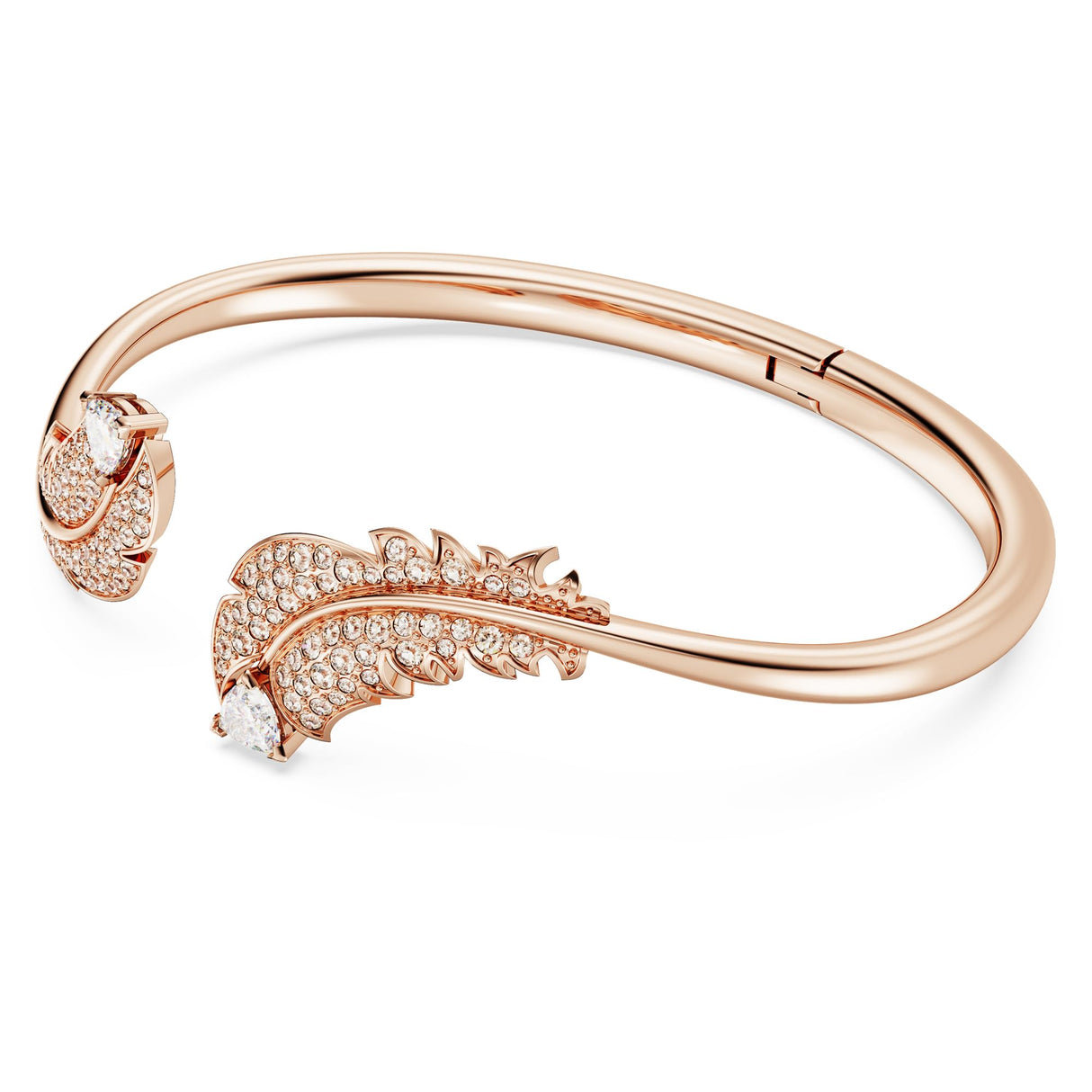 Swarovski Brazalete Nice, con Motivo de Plumas, Pavé Blanco, Baño Tono Oro Rosa, M