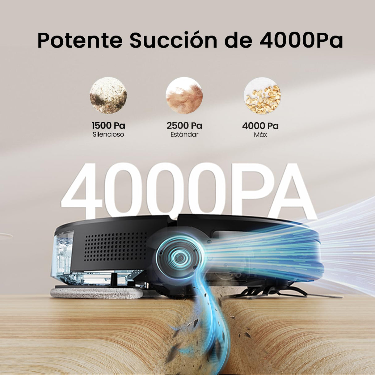 Vexilar W7 Robot Aspirador y Fregasuelos, Potente Succión 4000Pa, Robot Aspirador 2 en 1, Larga Autonomía,Antienredos, 3 Niveles de Ajuste de Agua, Adecuada para Suelos,Alfombras,Pelo de Mascotas