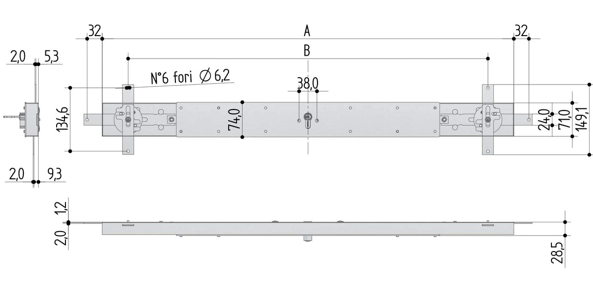 Cerradura para basculante/garaje con resorte de 6 puntos de cierre, para cilindro de perfil europeo, sin cilindro.