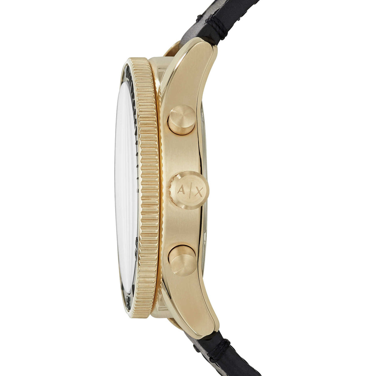 Armani Exchange Reloj Hombre, Movimiento cronógrafo de cuarzo, 46mm Caja de acero inoxidable dorado con correa de piel, AX1818, Negro y tono dorado