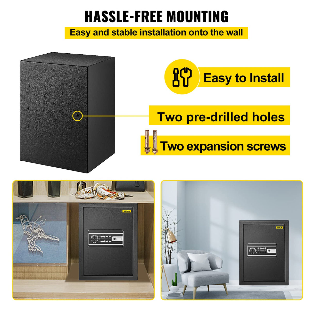 VEVOR Caja Fuerte de Seguridad con Huella Dactilar 60L Caja Fuerte Antirrobo del Hogar 34,5 x 20 x 46,5 cm Huella Digital Contraseña Llave WiFi Abierto del Hotel de Oficina en Casa Caja de Seguridad