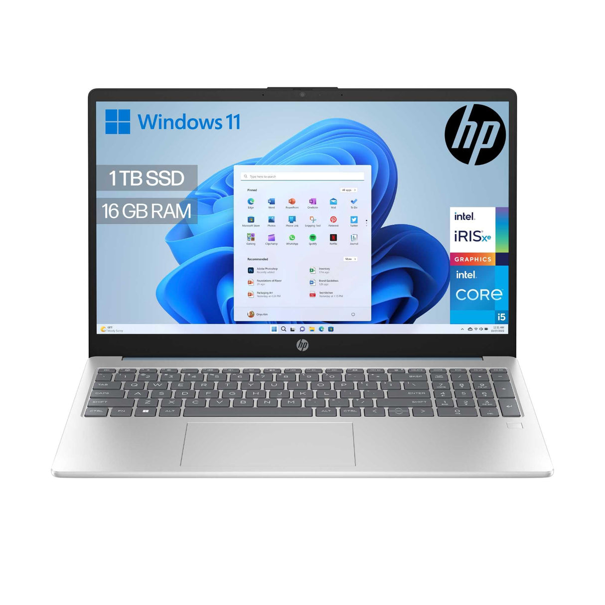 HP 15-fd0377ns- Ordenador portátil de 15.6" FHD (Intel Core i5-1334U, 16GB RAM, 1TB SSD, Intel Iris Xe Graphics, Windows 11) Plata y Azul - Teclado QWERTY Español