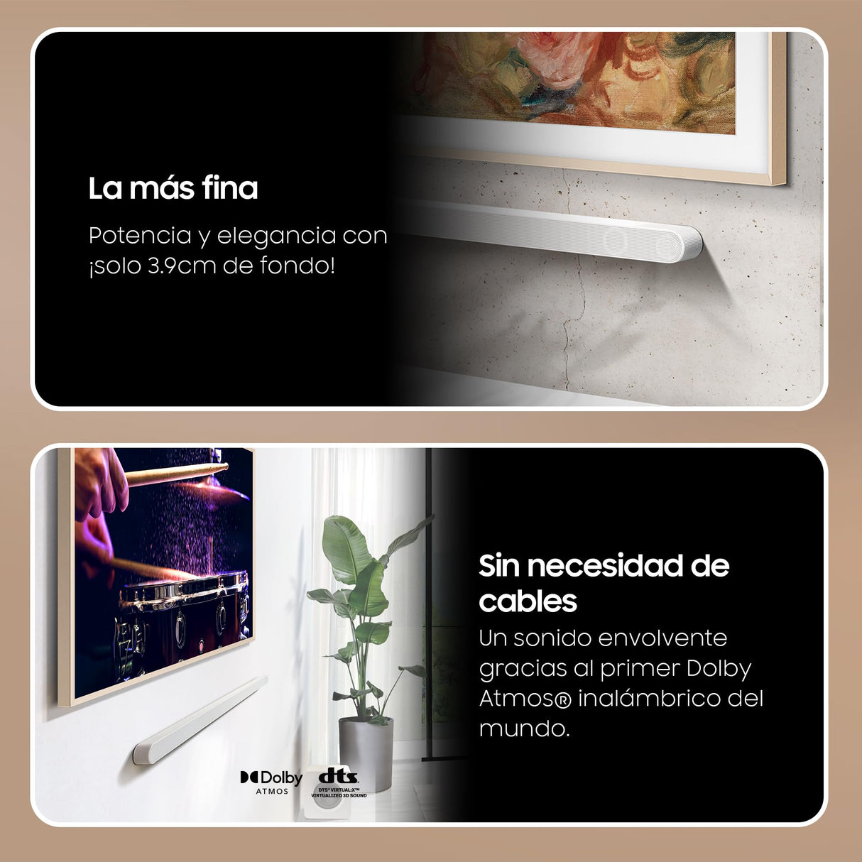 SAMSUNG Barra de Sonido HW-S801D/ZF - Ultra Slim Design; Wireless Dolby Atmos®; 9 Altavoces, 3 Canales, 1 subwoofer y 2 Canales Superiores con Q-Symphony